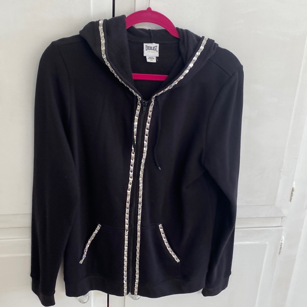 Hoodie Sweatshirt Jacket with Rhinestone trim!